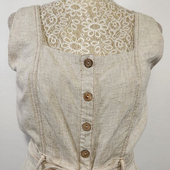 Shinestar Women Size M Linen Blend Button Front Belted Sleeveless Romper Casual - Picture 2 of 15